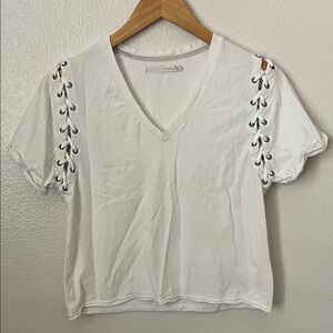 Grey state cream lace up sleeve tee 0